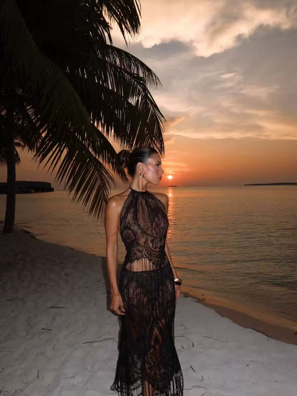 ZARA Bohemian Cutout Backless Halter Long Dress Beach Vacation Sexy Lace Set